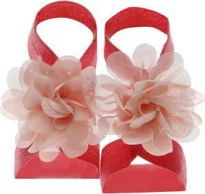 Infant Baby Girls Summer Barefoot Sandals with Flower Soft Sole Newborn Toddler First Crib Dress Shoes (P, One Size)