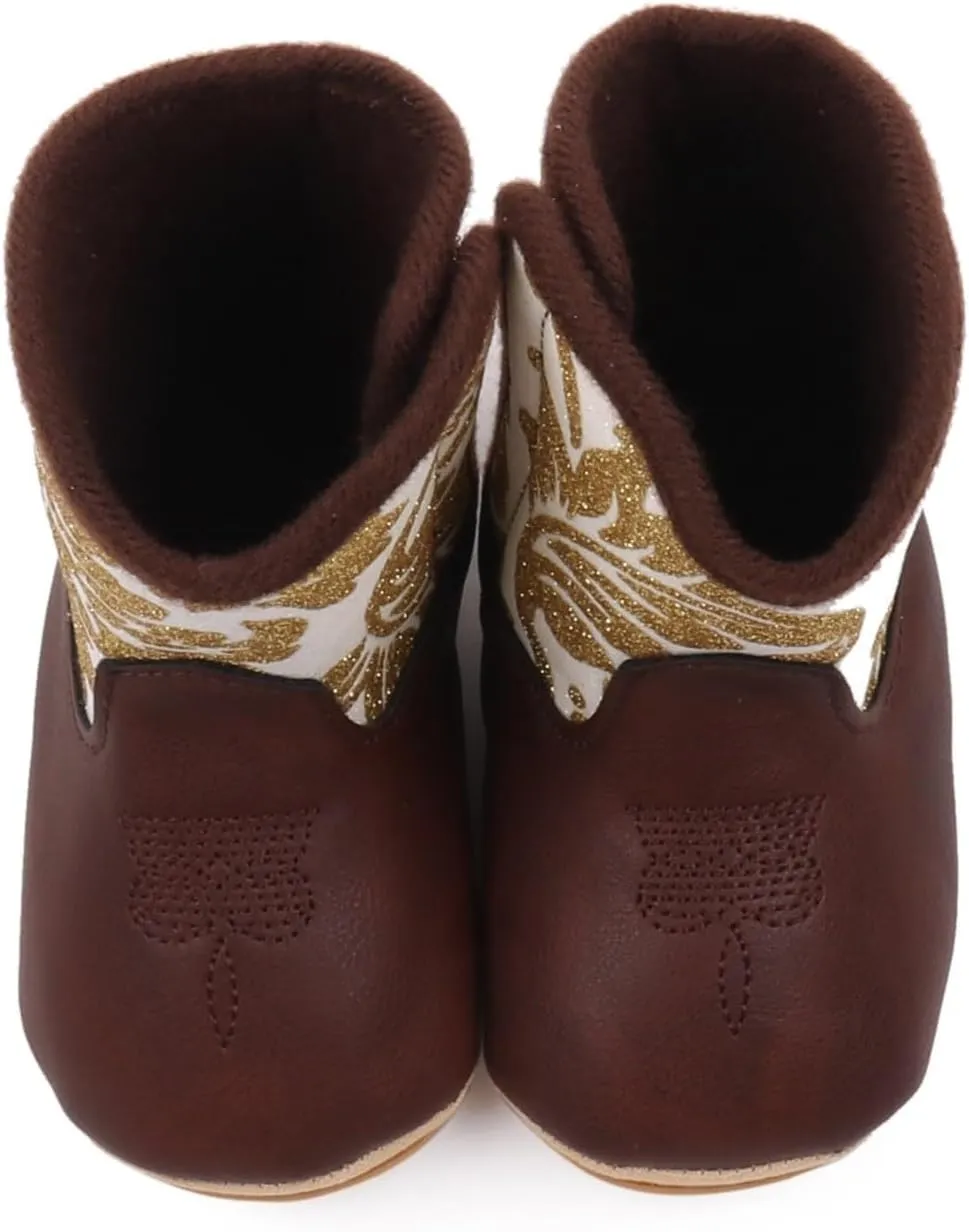 Infant Baby Girls Western Cowboy Boots Leather Embroidery Wide Toe Soft Sole Non Slip Flat Shoes Girls Boots Toddler 9