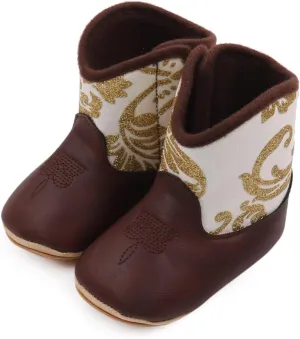 Infant Baby Girls Western Cowboy Boots Leather Embroidery Wide Toe Soft Sole Non Slip Flat Shoes Snow Boots Toddler Girl