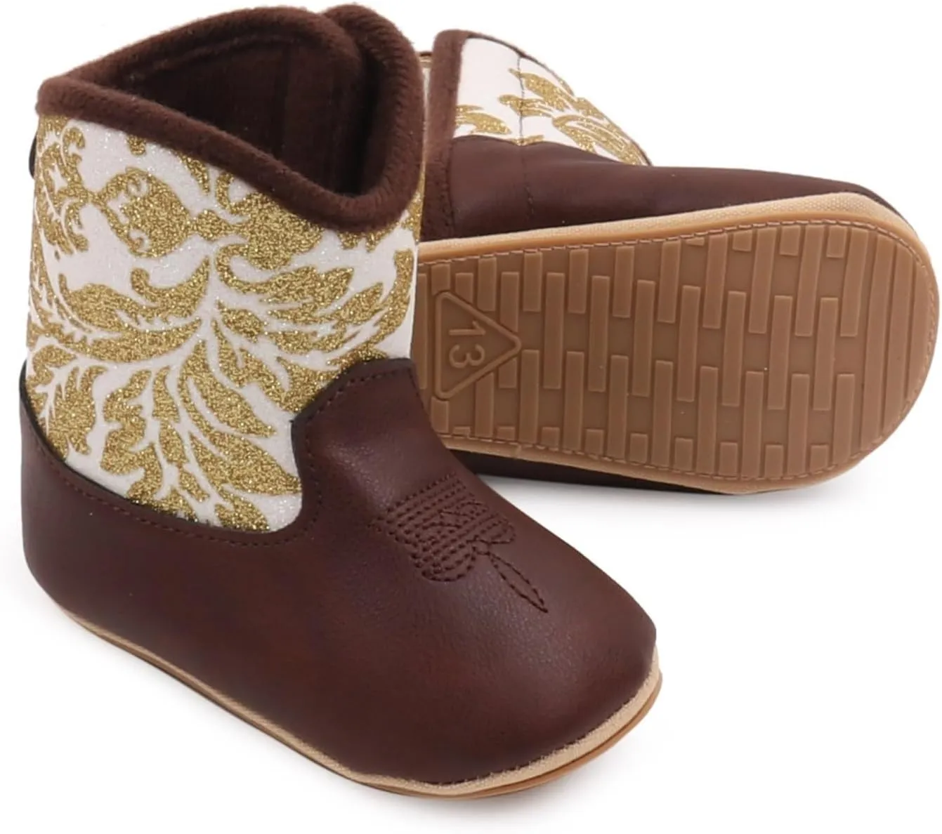 Infant Baby Girls Western Cowboy Boots Leather Embroidery Wide Toe Soft Sole Non Slip Flat Shoes Snow Boots Toddler Girl