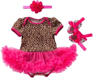 Infant Baby Leopard Zebra Printed Outfit Cotton Tutu Dress Shoes Headband