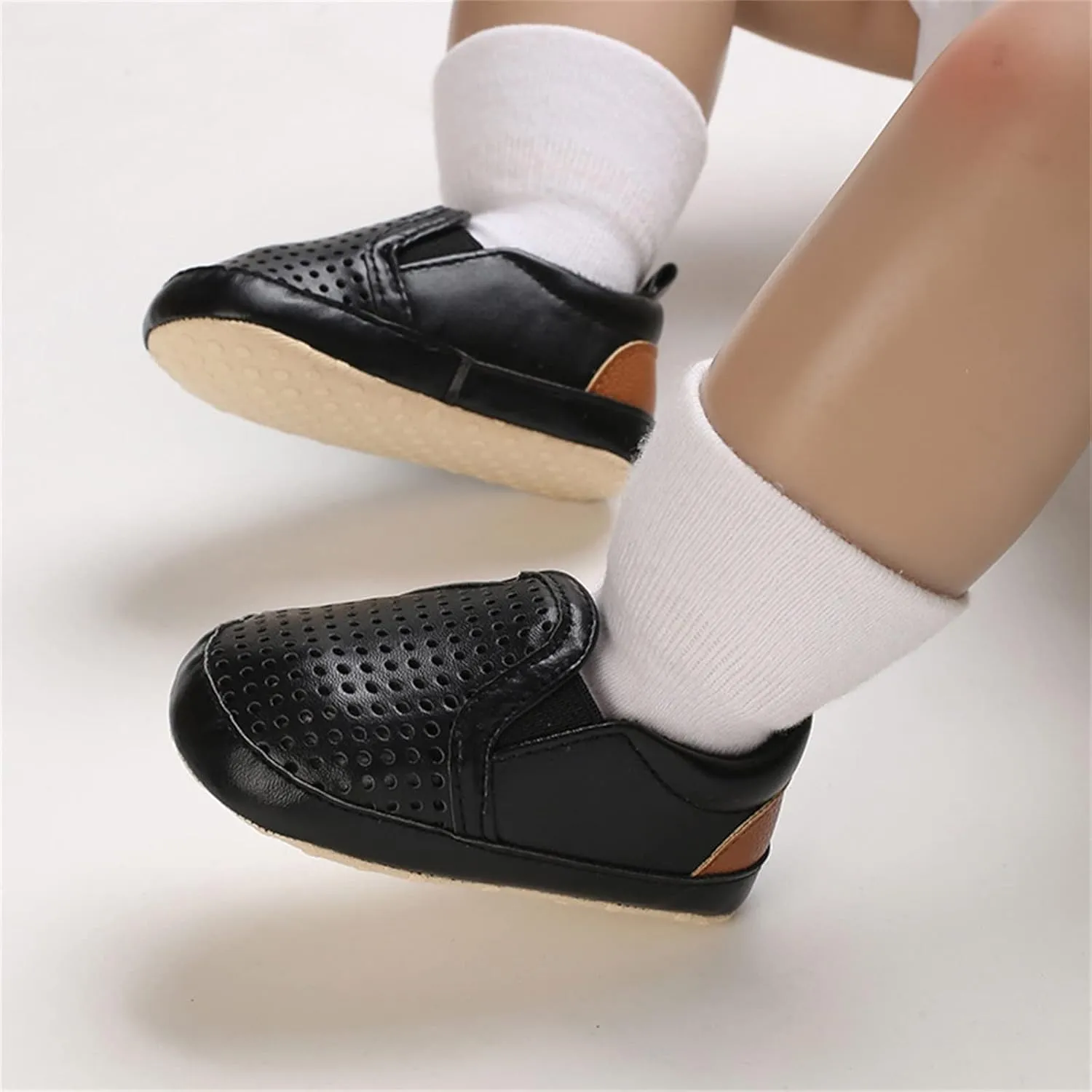 Infant Baby Mesh Hollow Leather First Walking Shoes Toddler Soft Sole Slip On Solid Color Platform Casual Sneakers