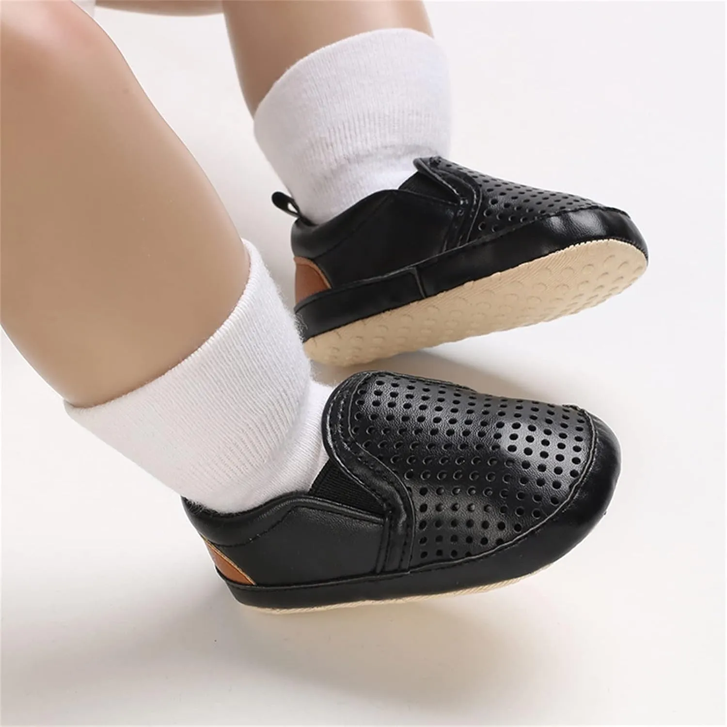 Infant Baby Mesh Hollow Leather First Walking Shoes Toddler Soft Sole Slip On Solid Color Platform Casual Sneakers