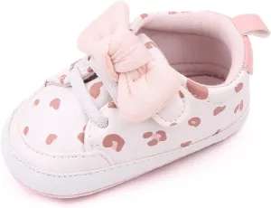 Infant Boys Baby Newborn Sneakers Girls Cute Bow PU Leather Lace Up Walking Shoes Flat Shoes Toddler High Tops