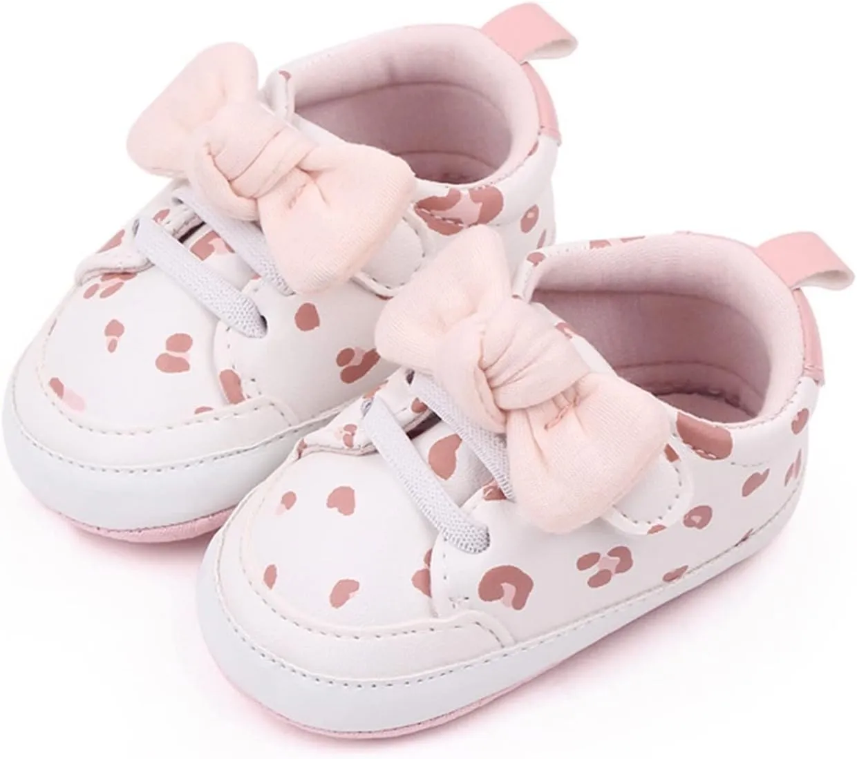 Infant Boys Baby Newborn Sneakers Girls Cute Bow PU Leather Lace Up Walking Shoes Flat Shoes Toddler High Tops