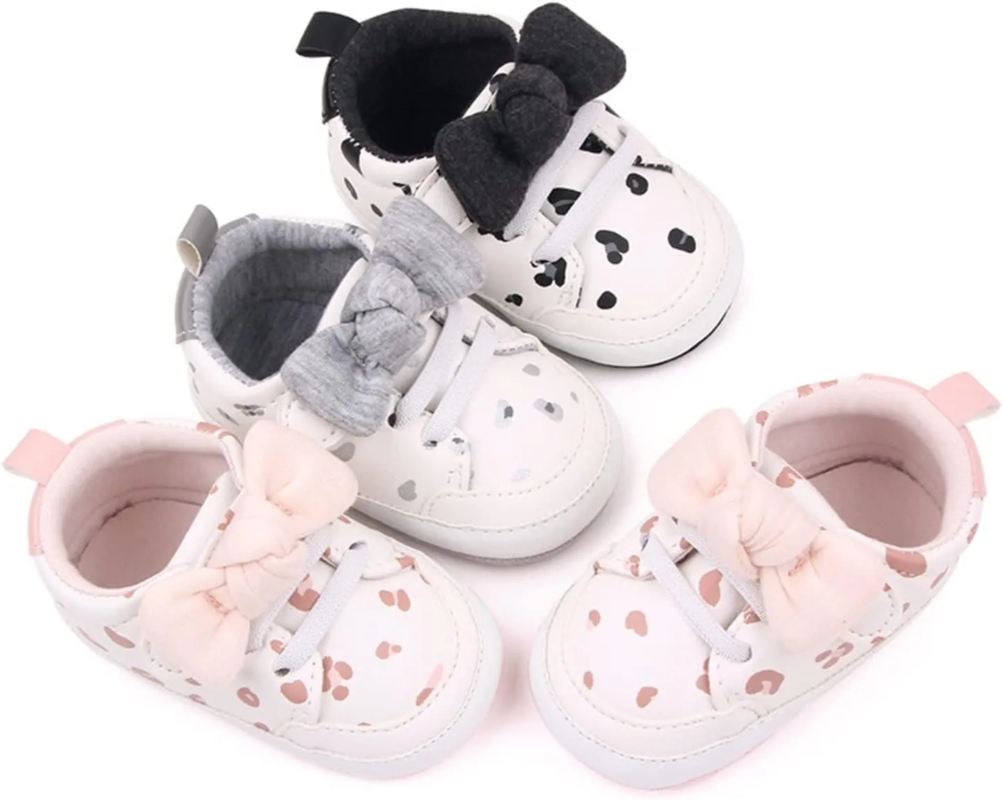 Infant Boys Baby Newborn Sneakers Girls Cute Bow PU Leather Lace Up Walking Shoes Flat Shoes Toddler High Tops