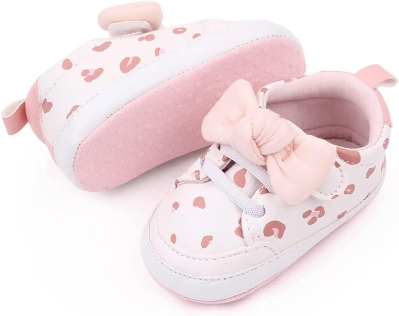 Infant Boys Baby Newborn Sneakers Girls Cute Bow PU Leather Lace Up Walking Shoes Flat Shoes Toddler High Tops