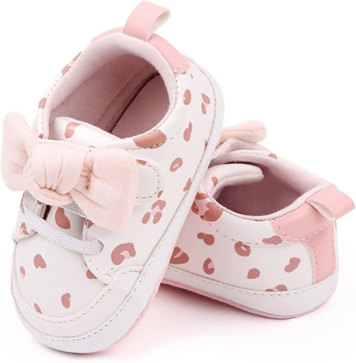 Infant Boys Baby Newborn Sneakers Girls Cute Bow PU Leather Lace Up Walking Shoes Flat Shoes Toddler High Tops
