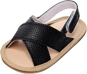 Infant Toddler Baby Girls Boys Shoes Sandals First Walkers Prewalkers Soft Sole Flat Shoes Fashion (Black, 5 Toddler)