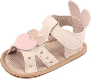 Infant Toddler Baby Girls Boys Shoes Sandals Love First Walkers Crib Shoes Soft Sole Sneakers Cute (Beige, 3.5 Toddler)