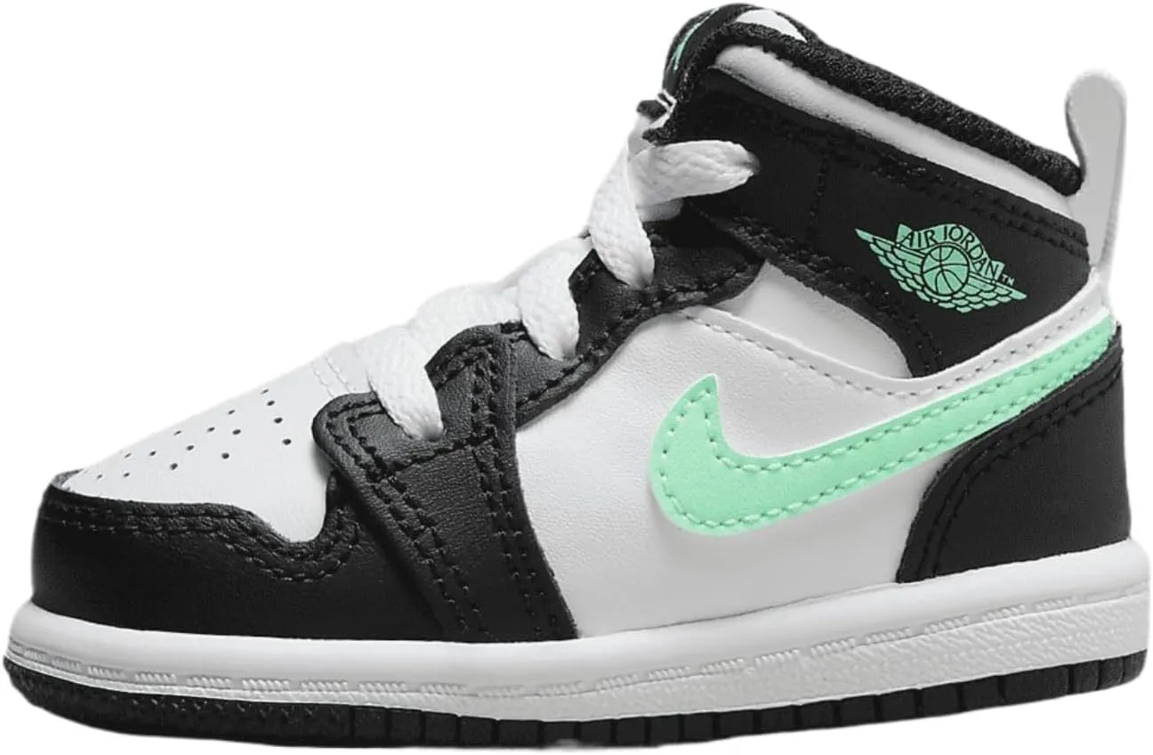 Jordan 1 Mid Baby/Toddler Shoes (DQ8425-103, White/Black/Green Glow)