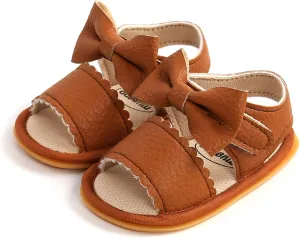 Jshuang 0-18M Baby Boys Girls Bow Sandals Soft Non-Slip Rubber Sole Summer Flat Walking Shoes