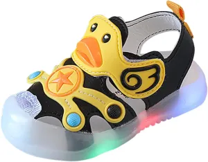 Kid Baby Girls Boys Child Light On LED Baby Shoes Sandals Soft Sole Anti Slip Cartoon Duck Shoes (Black, 25 Toddler)