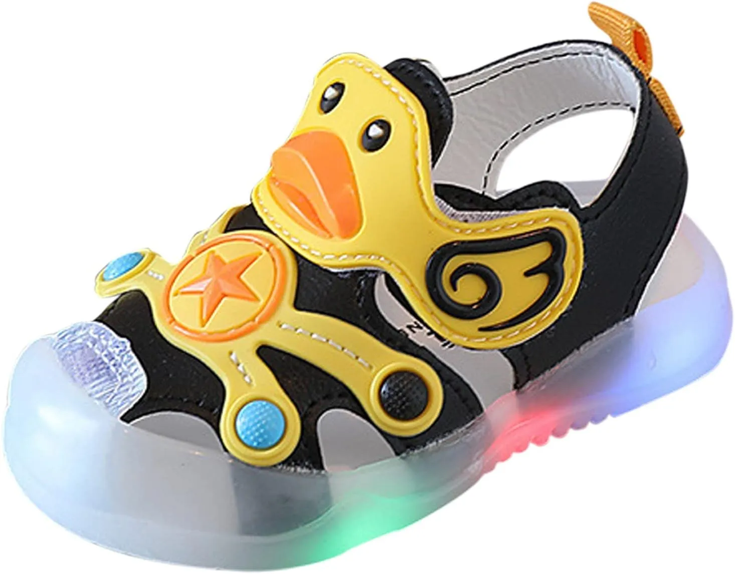 Kid Baby Girls Boys Child Light On LED Baby Shoes Sandals Soft Sole Anti Slip Cartoon Duck Shoes (Black, 25 Toddler)