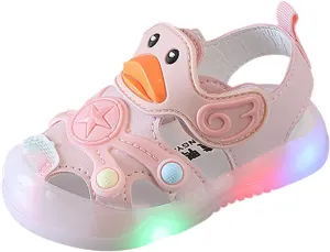 Kid Baby Girls Boys Child Light On LED Baby Shoes Sandals Soft Sole Anti Slip Cartoon Duck Shoes (Pink, 19 Toddler)