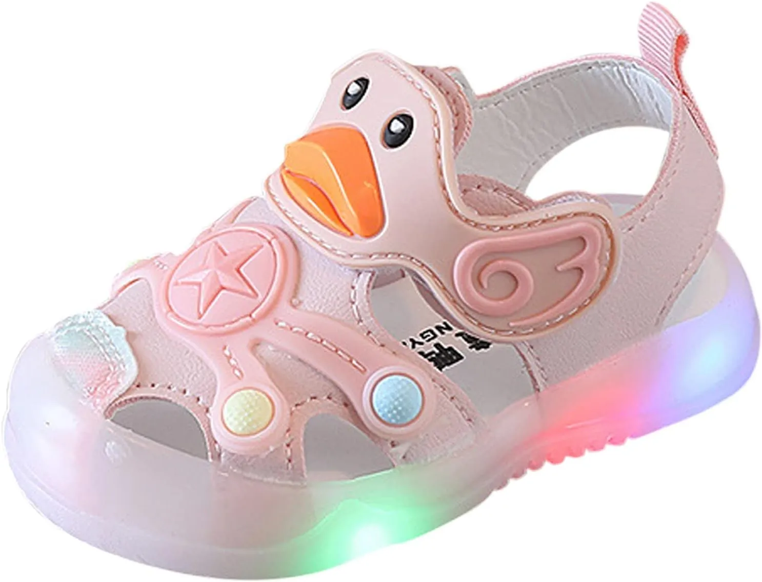 Kid Baby Girls Boys Child Light On LED Baby Shoes Sandals Soft Sole Anti Slip Cartoon Duck Shoes (Pink, 19 Toddler)