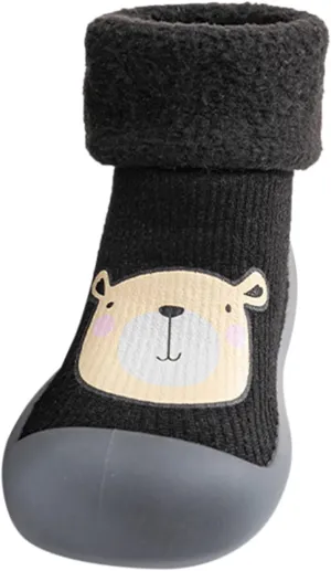Kids Sole Baby Slipper Boys Stocking Girls Rubber Knit Warm Soft Solid Shoes Toddler Glitter Every Step (Black, 20-21)