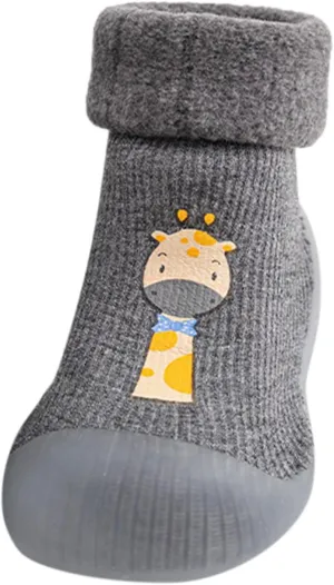 Kids Sole Baby Slipper Boys Stocking Girls Rubber Knit Warm Soft Solid Shoes Toddler Glitter Every Step (Grey, 24-25)