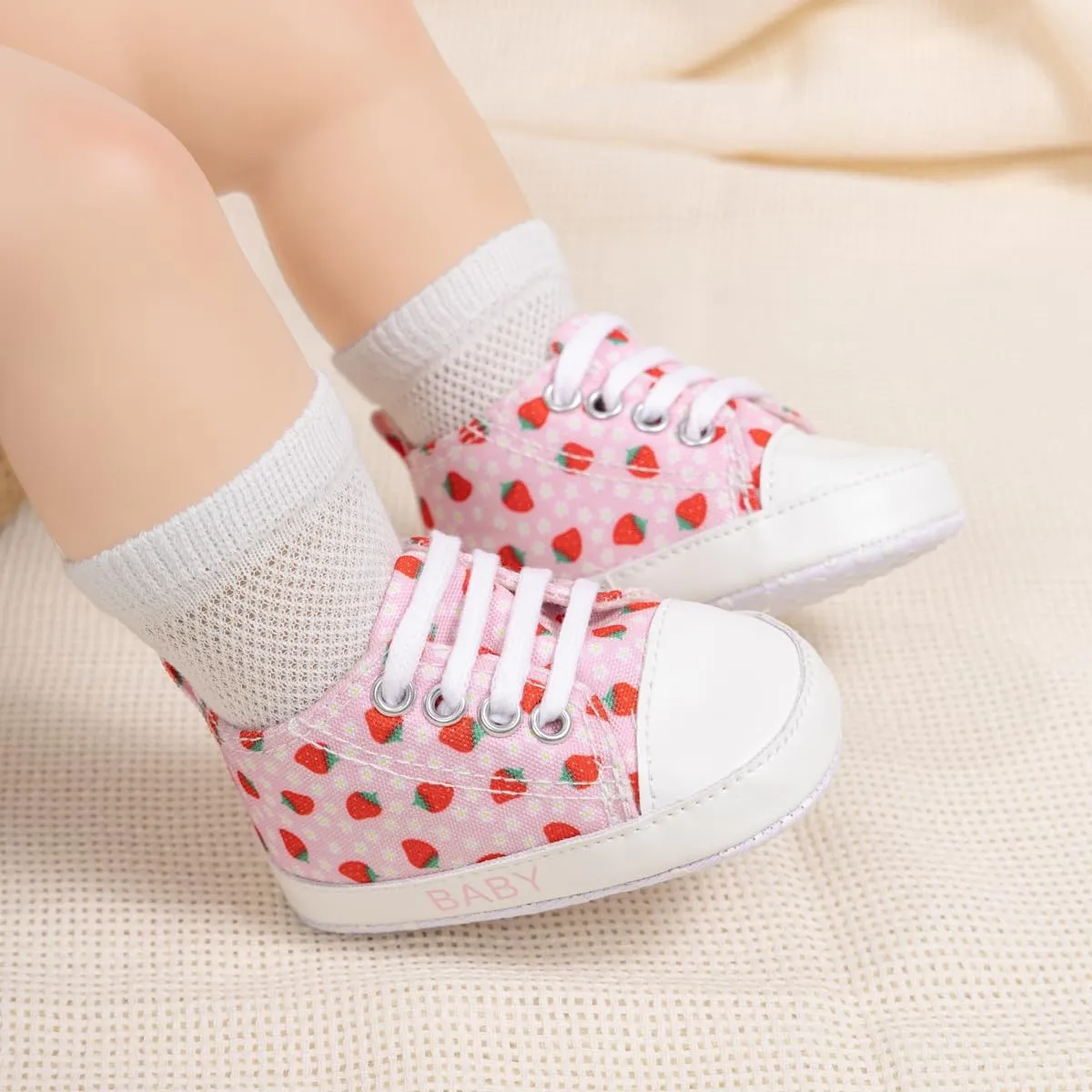 KIDSUN Unisex Baby Boy Girl Canvas Sneaker Soft Sole Infant Lace up Newborn Ankle Toddler First Walkers Crib Shoes