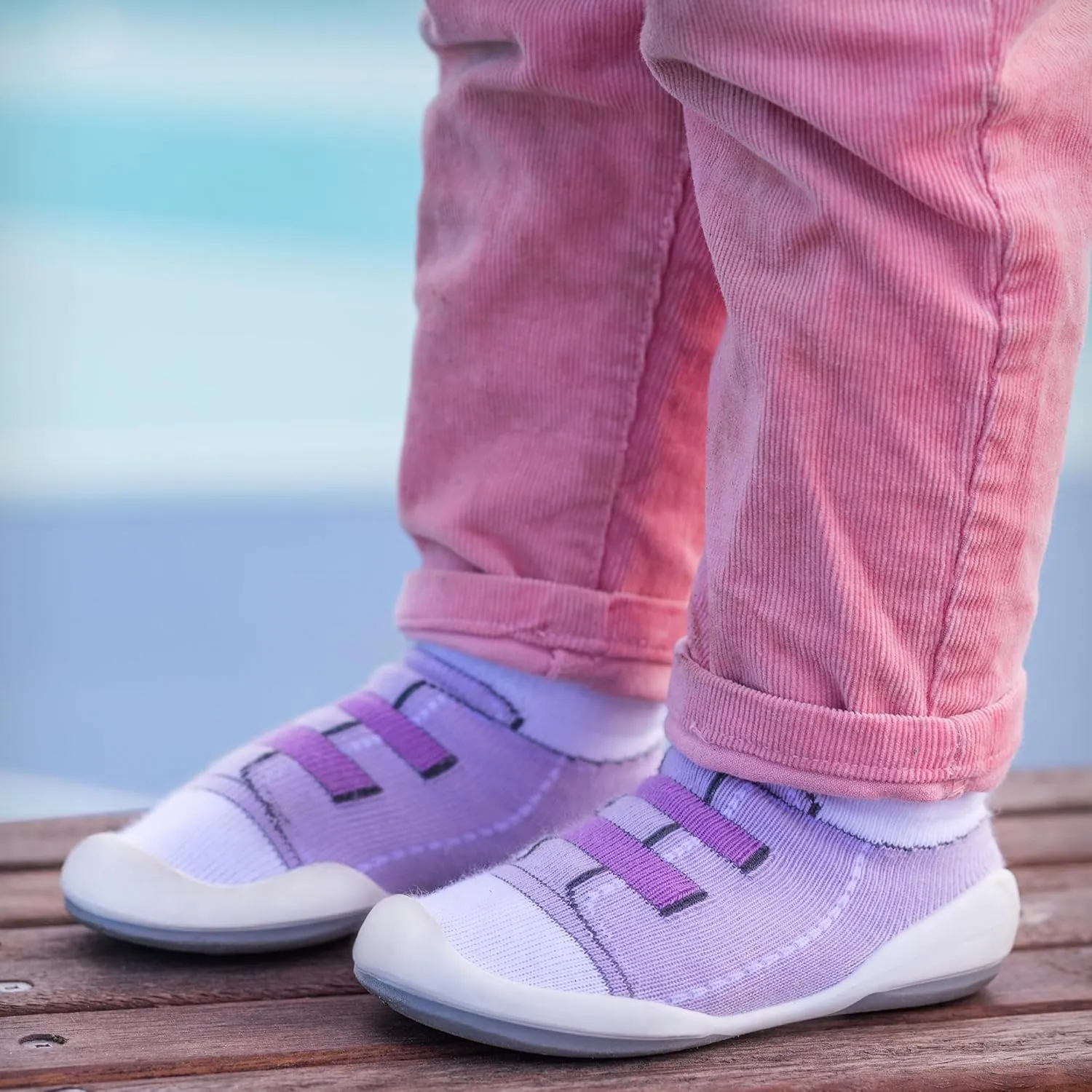 Komuello Baby and Toddler Shoes, Pull Up First Walker, Non Slip Bottom, Soft Cotton, Premium Sock Shoes - Walker