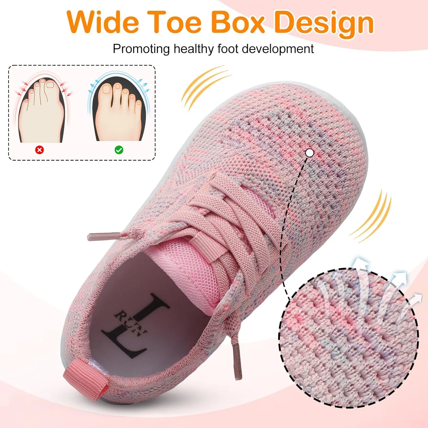 L-RUN Toddler Boys Girls Tennis Shoes Breathable Comfortable Barefoot Wide Summer School Walking Sneakers Baby First Walking Shoes