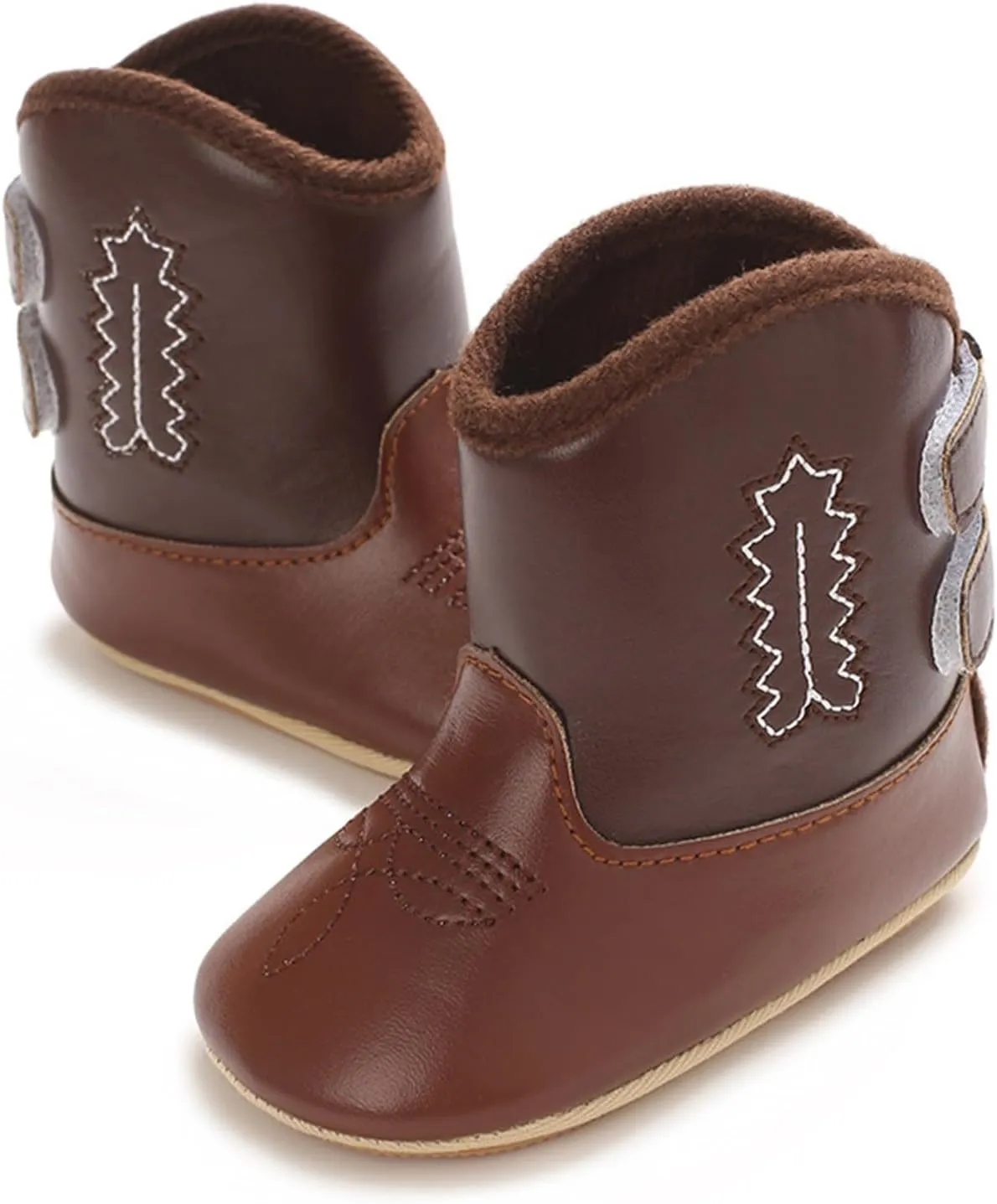 Leather Western Boots for Newborn Baby Cowboy Bootie Infant Toddler Warm Soft Sole Non-Slip rib Shoes for Girls Boys