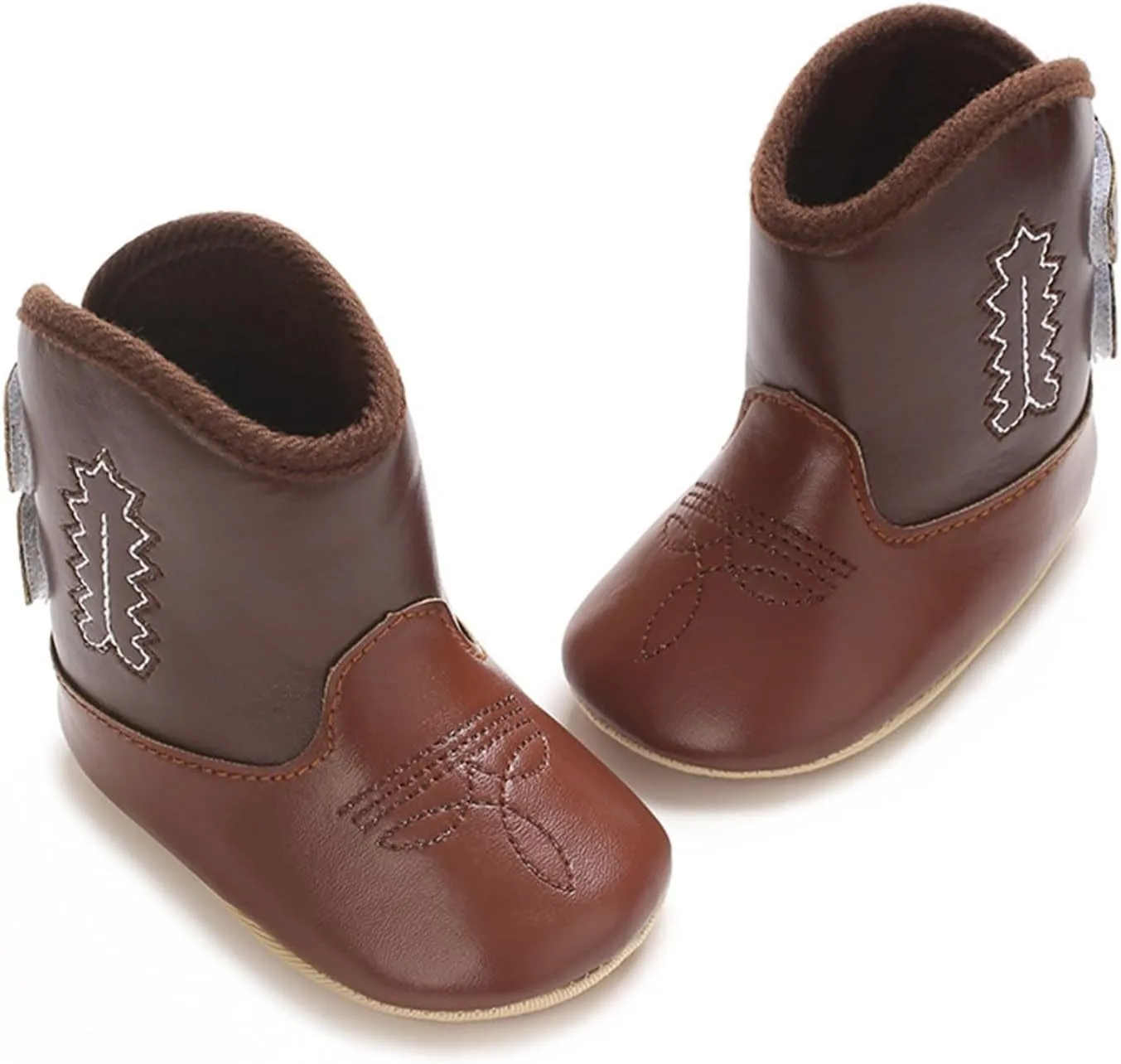Leather Western Boots for Newborn Baby Cowboy Bootie Infant Toddler Warm Soft Sole Non-Slip rib Shoes for Girls Boys