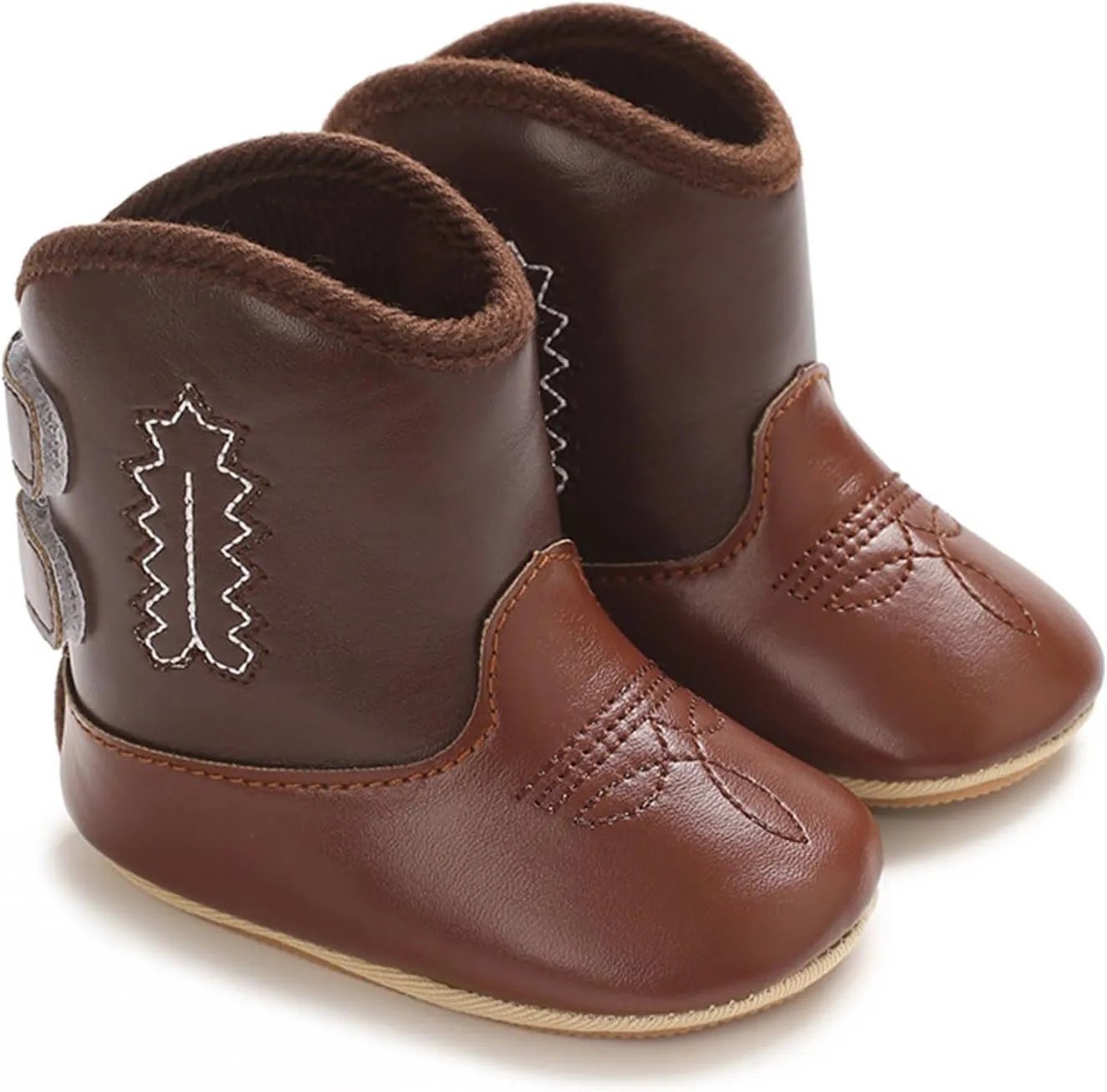 Leather Western Boots for Newborn Baby Cowboy Bootie Infant Toddler Warm Soft Sole Non-Slip rib Shoes for Girls Boys