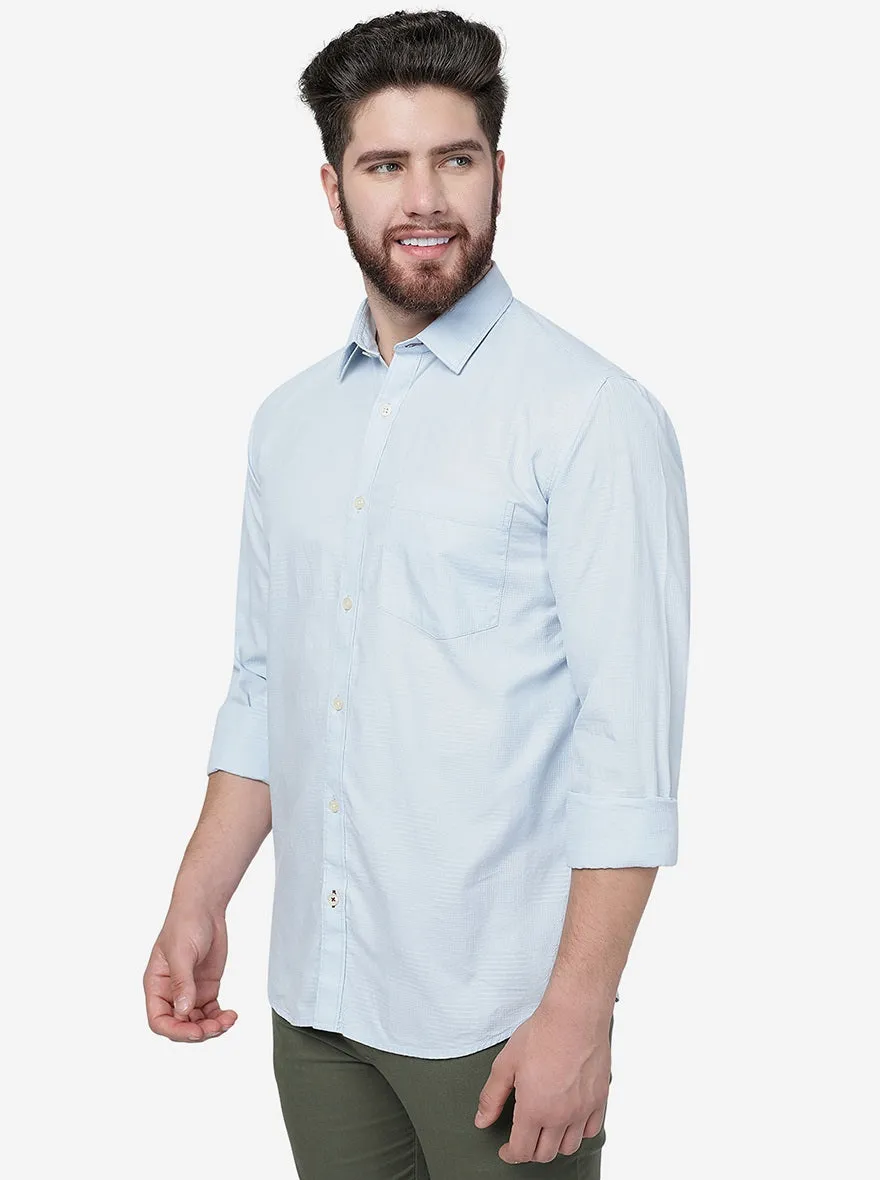 Light Blue Solid Smart Fit Semi Casual Shirt | Greenfibre