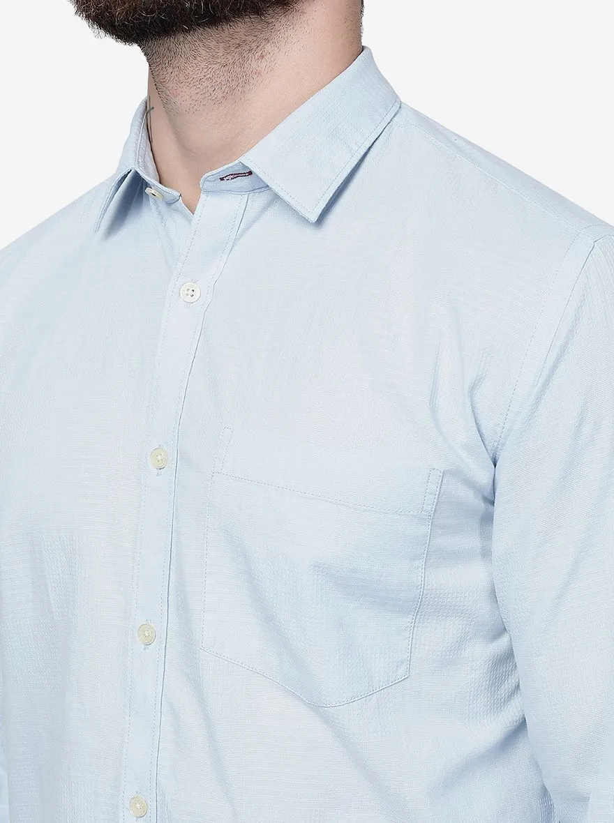Light Blue Solid Smart Fit Semi Casual Shirt | Greenfibre