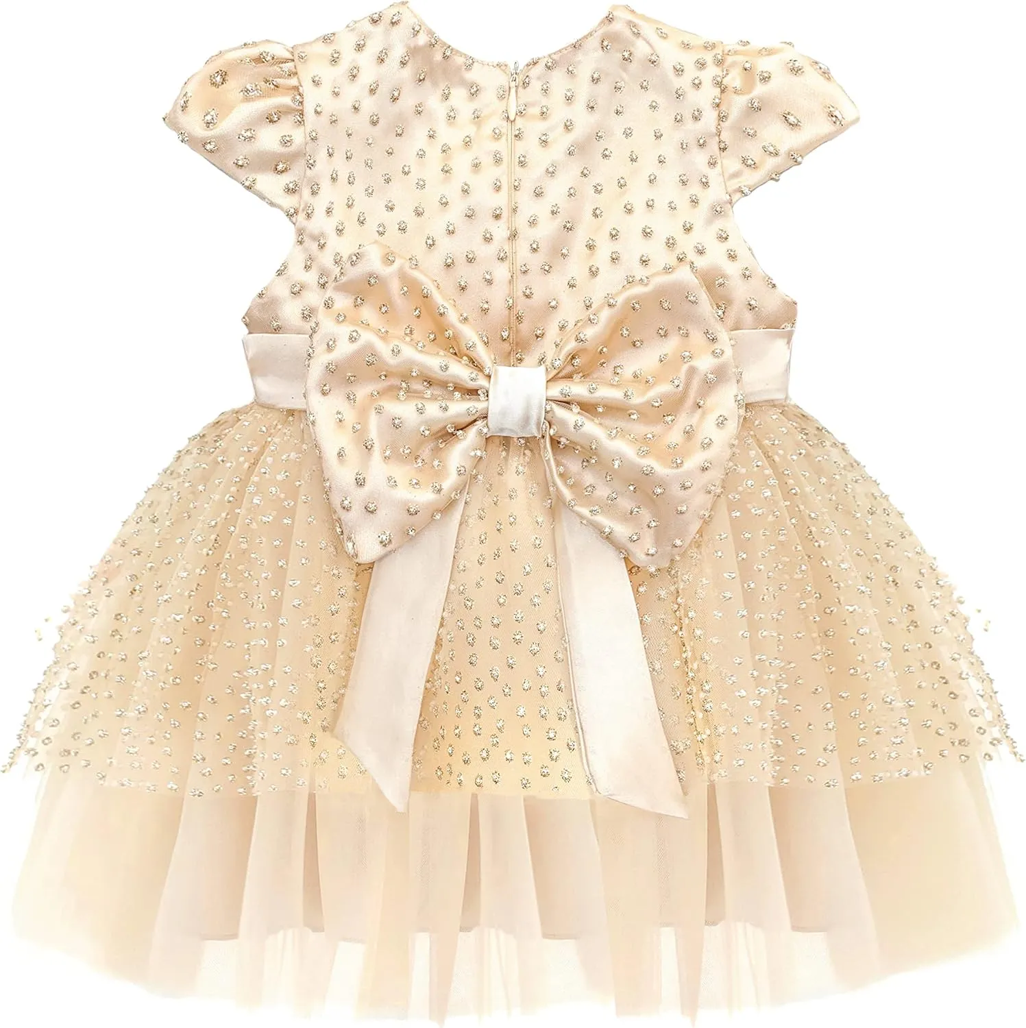 Lilax Baby Girls Glitter Tulle Dress, Sparkle Polka Dots Princess Gown with Matching Headband and Shoes