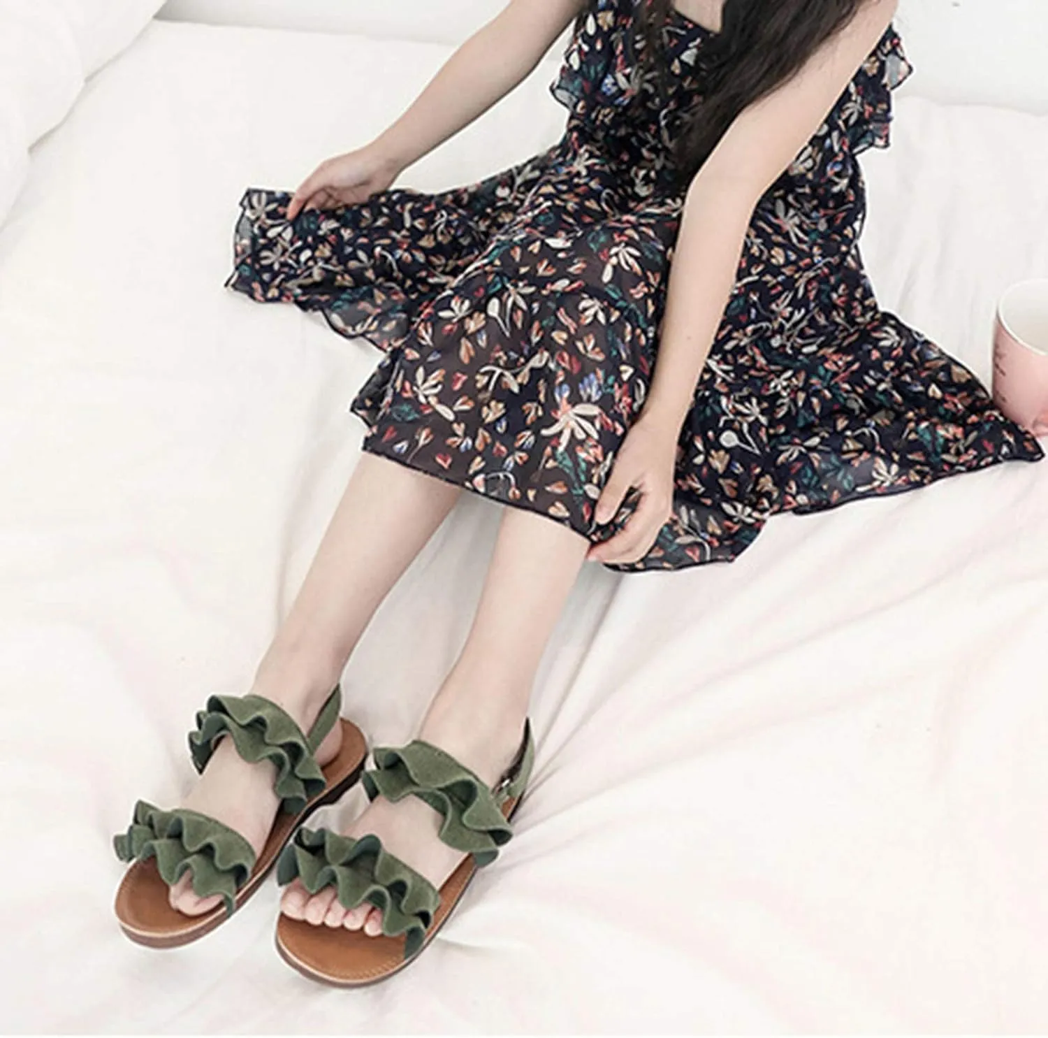 Little Girl Sandals Toddler Rubber Sandals Girls Shoes Kids Ruffle Non-Slip Sandals Baby Baby Shoes
