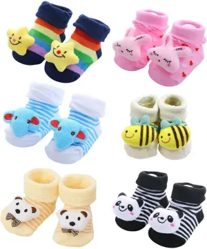 Magik 6 Pack Cute 3D Cartoon Anti-Skid Baby Booties Sock Slipper Shoes