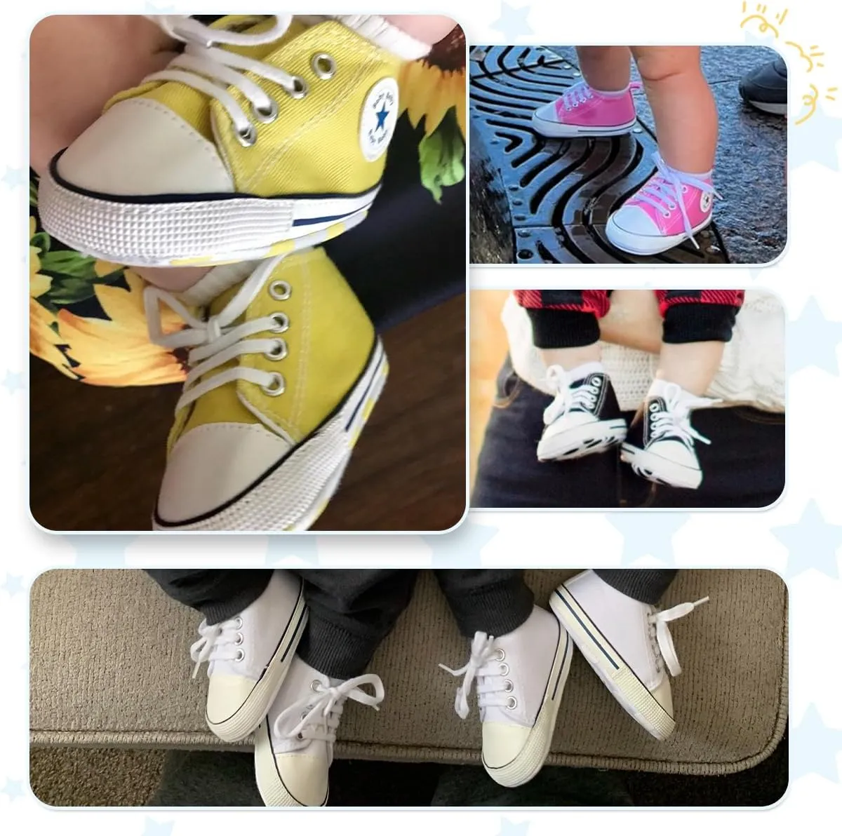 Meckior Baby Girls Boys Canvas Sneakers Soft Sole High-Top Ankle Infant First Walkers Crib Shoes