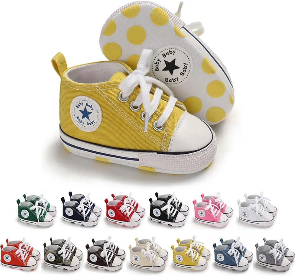 Meckior Baby Girls Boys Canvas Sneakers Soft Sole High-Top Ankle Infant First Walkers Crib Shoes