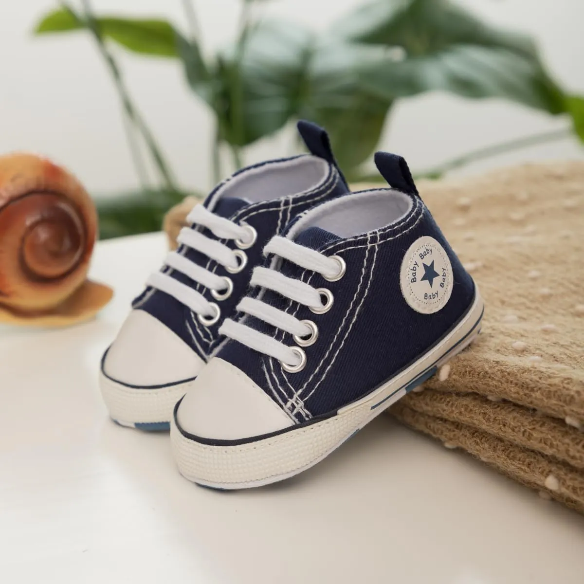 Meckior Baby Girls Boys Canvas Sneakers Soft Sole High-Top Ankle Infant First Walkers Crib Shoes