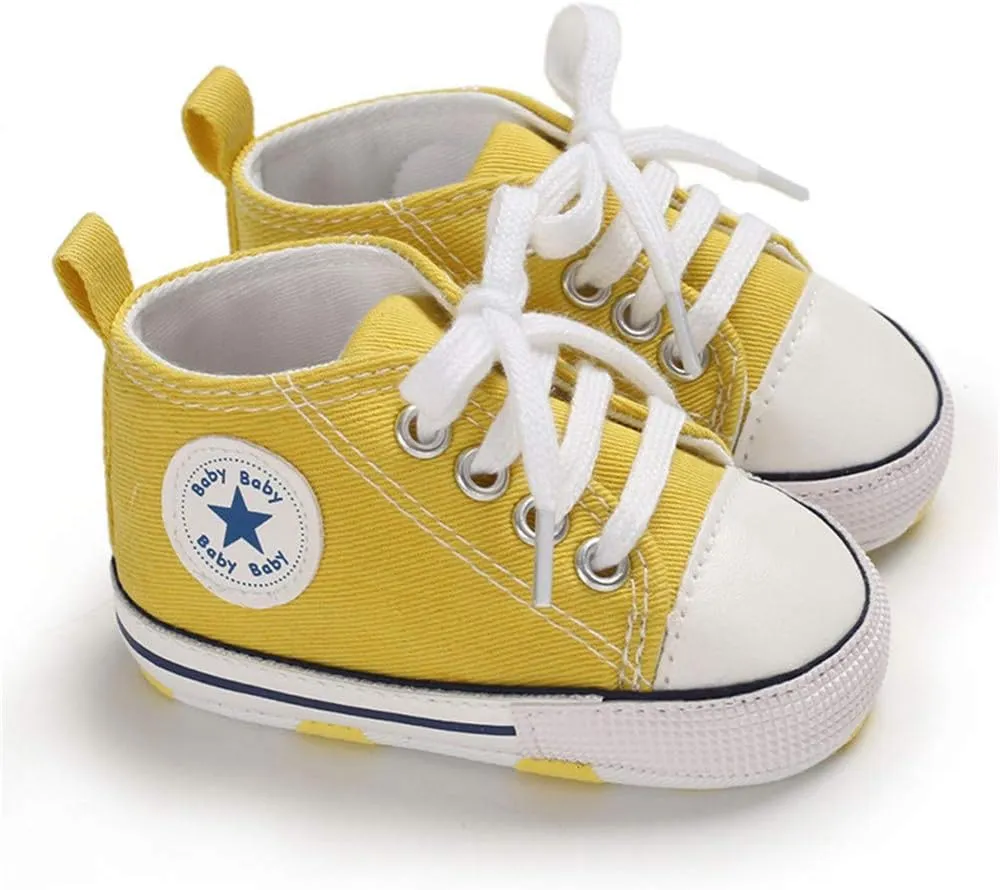 Meckior Baby Girls Boys Canvas Sneakers Soft Sole High-Top Ankle Infant First Walkers Crib Shoes