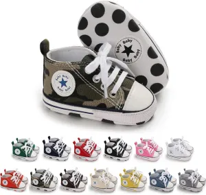 Meckior Baby Girls Boys Canvas Sneakers Soft Sole High-Top Ankle Infant First Walkers Crib Shoes