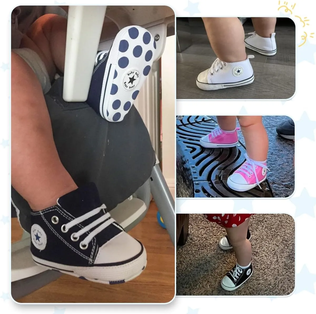 Meckior Baby Girls Boys Canvas Sneakers Soft Sole High-Top Ankle Infant First Walkers Crib Shoes