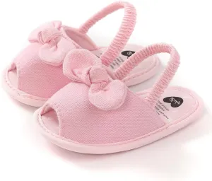 Meckior Infant Baby Girls Summer Flower Sandals Bowknot T-Strap Glittery Open-Toed Butterfly Shoes Soft Non-Slip Sole Princess Flat Shoes