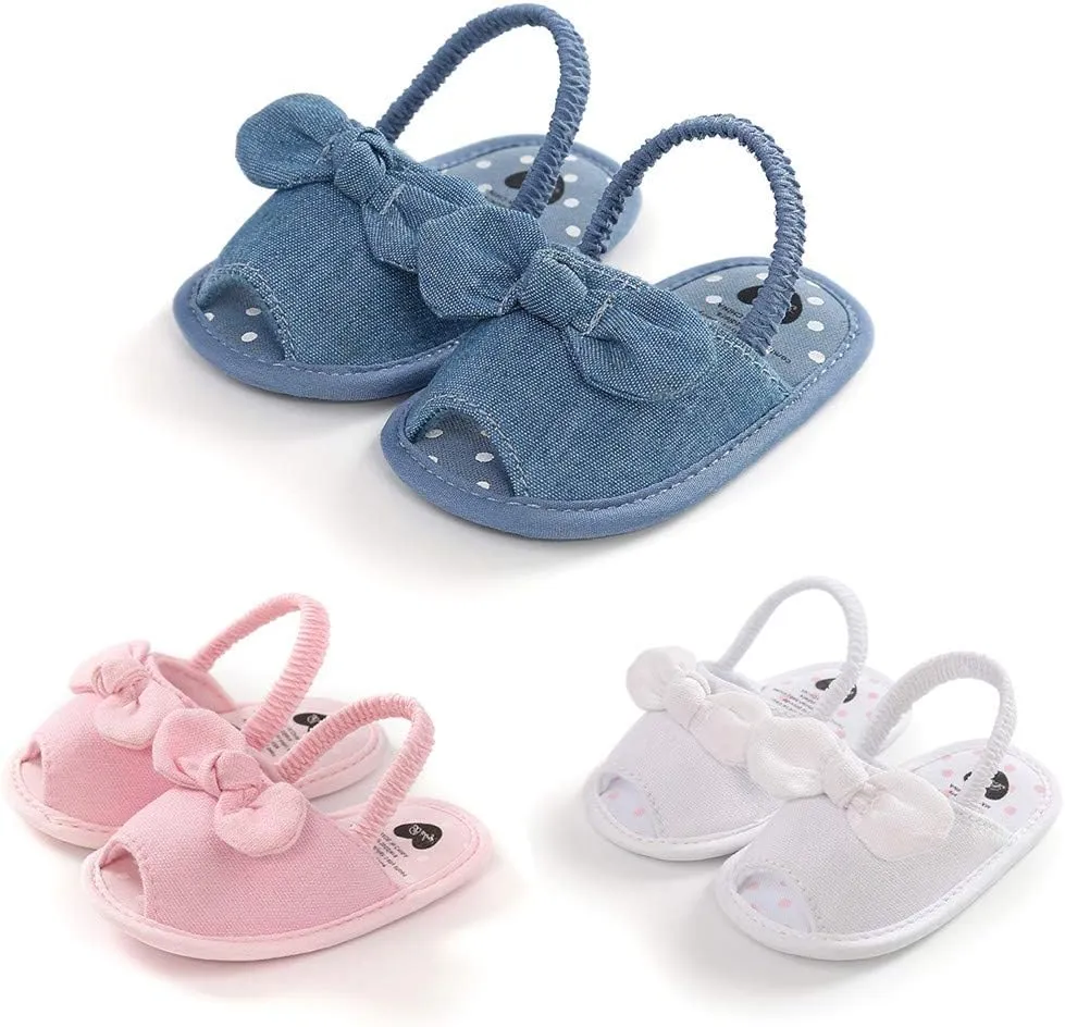 Meckior Infant Baby Girls Summer Flower Sandals Bowknot T-Strap Glittery Open-Toed Butterfly Shoes Soft Non-Slip Sole Princess Flat Shoes