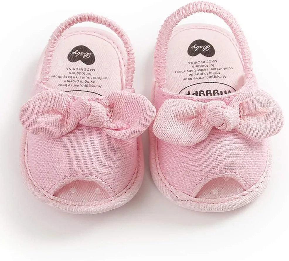 Meckior Infant Baby Girls Summer Flower Sandals Bowknot T-Strap Glittery Open-Toed Butterfly Shoes Soft Non-Slip Sole Princess Flat Shoes
