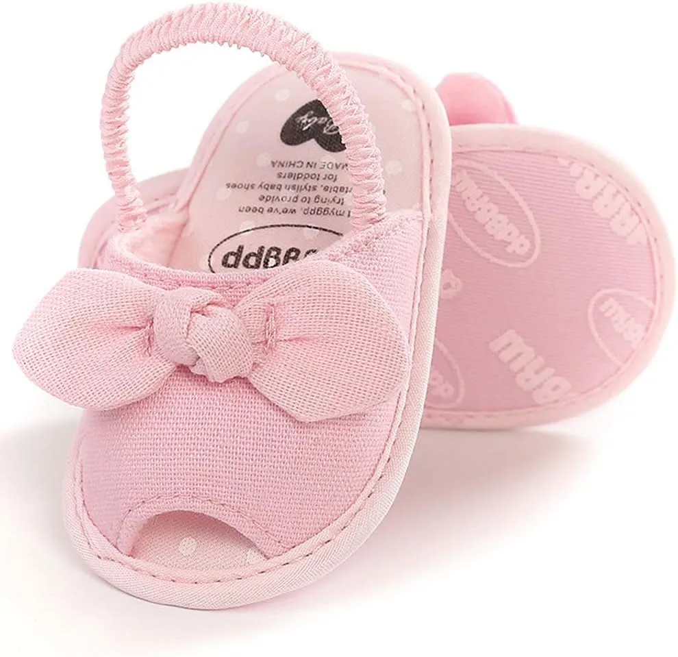 Meckior Infant Baby Girls Summer Flower Sandals Bowknot T-Strap Glittery Open-Toed Butterfly Shoes Soft Non-Slip Sole Princess Flat Shoes