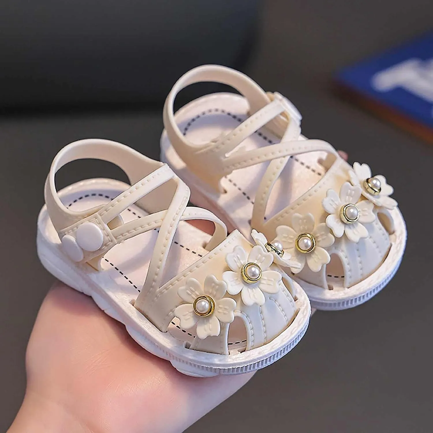 Newborn Baby Girl Cute Sandals Toddler Non-Slip Soft Rubber Sole Sandals Closed-Toe First Baby Cute Sweet Shoes