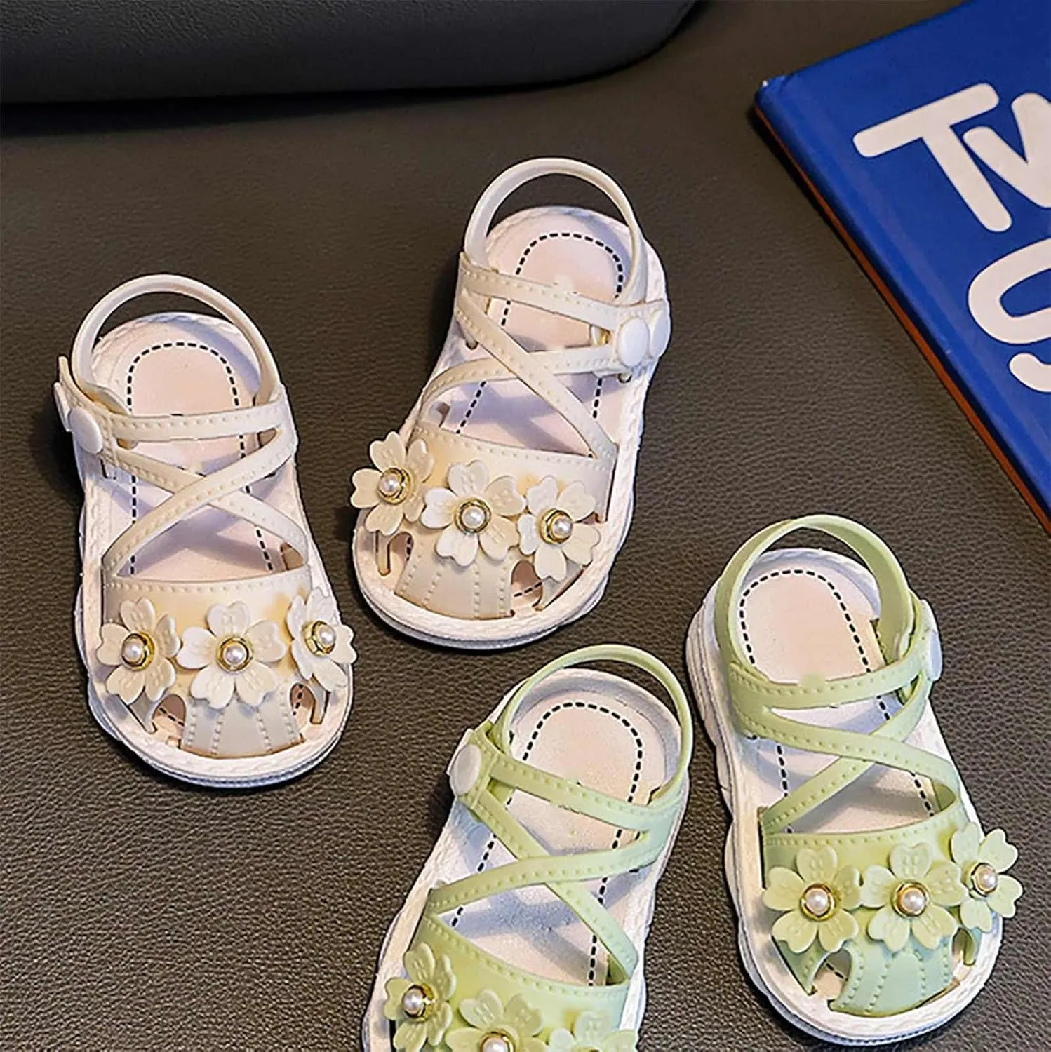 Newborn Baby Girl Cute Sandals Toddler Non-Slip Soft Rubber Sole Sandals Closed-Toe First Baby Cute Sweet Shoes