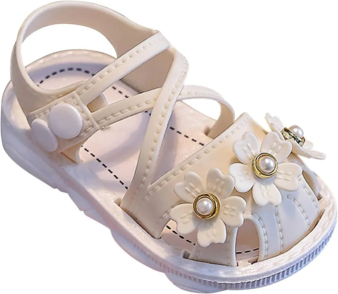 Newborn Baby Girl Cute Sandals Toddler Non-Slip Soft Rubber Sole Sandals Closed-Toe First Baby Cute Sweet Shoes