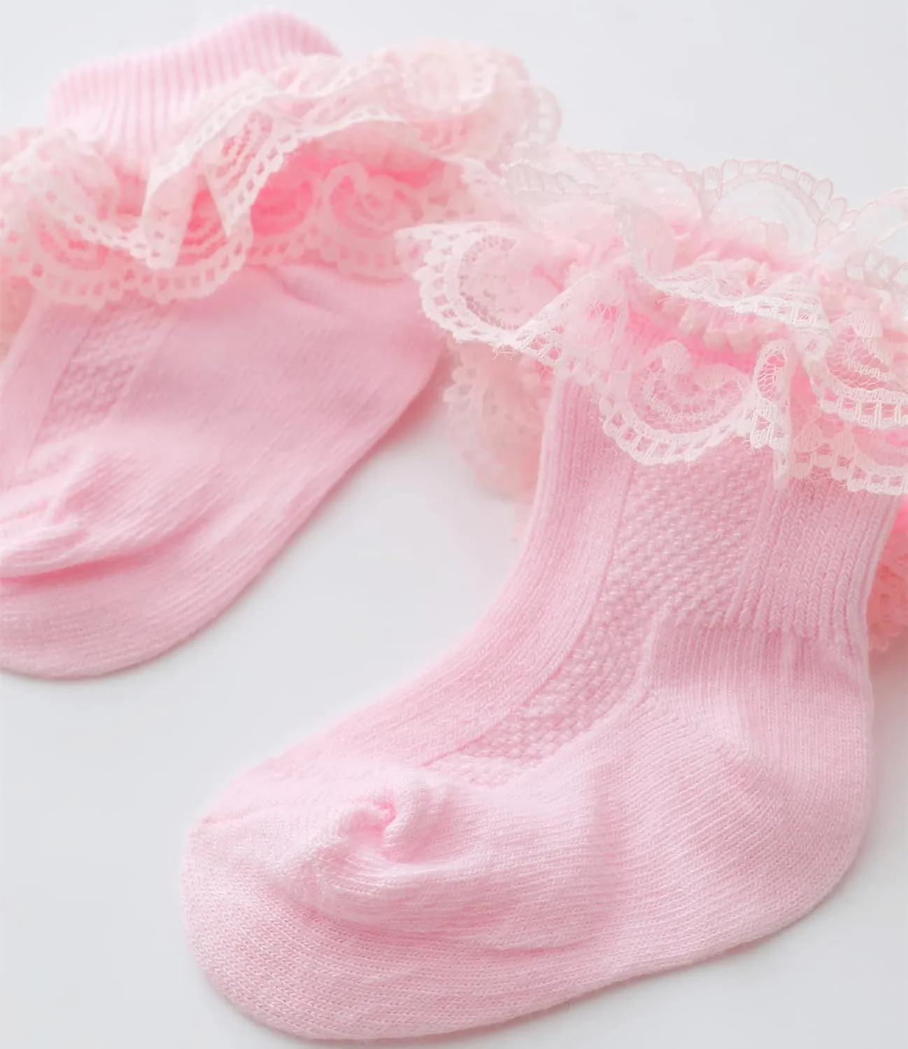 Newborn Baby Girl Lace Socks Ruffle Dressy Eyelet Booties Infant Toddler Mary Jane Shoes Socks 5 Pairs 0-12 Months