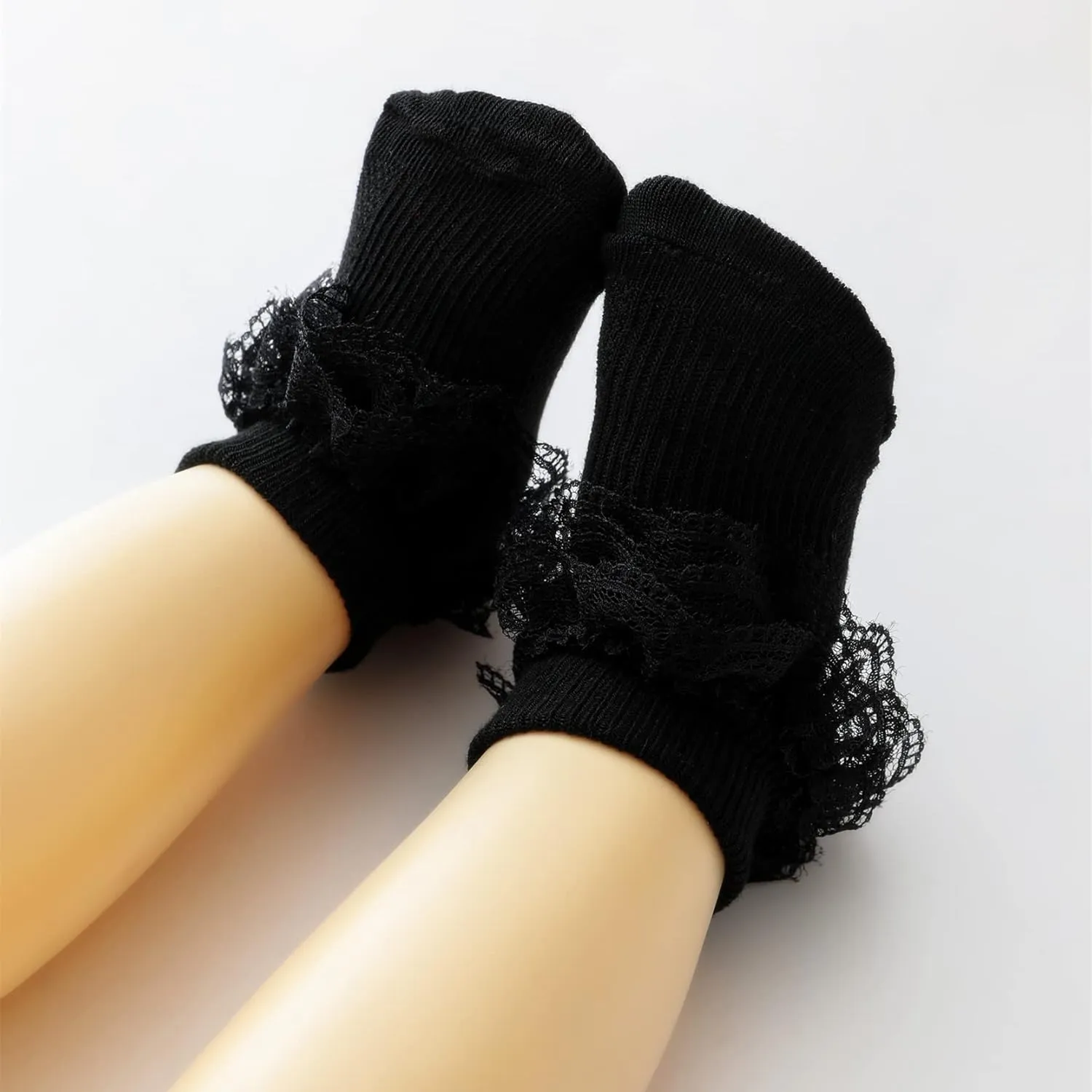 Newborn Baby Girl Lace Socks Ruffle Dressy Eyelet Booties Infant Toddler Mary Jane Shoes Socks 5 Pairs 0-12 Months