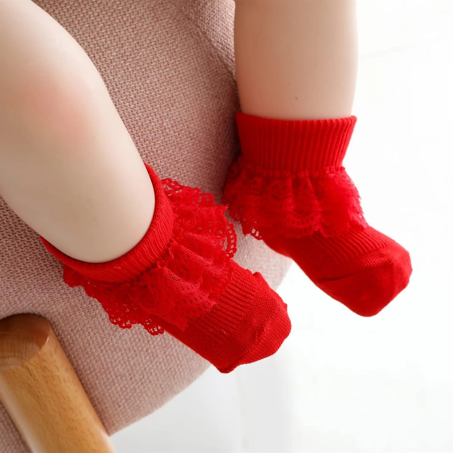 Newborn Baby Girl Lace Socks Ruffle Dressy Eyelet Booties Infant Toddler Mary Jane Shoes Socks 5 Pairs 0-12 Months