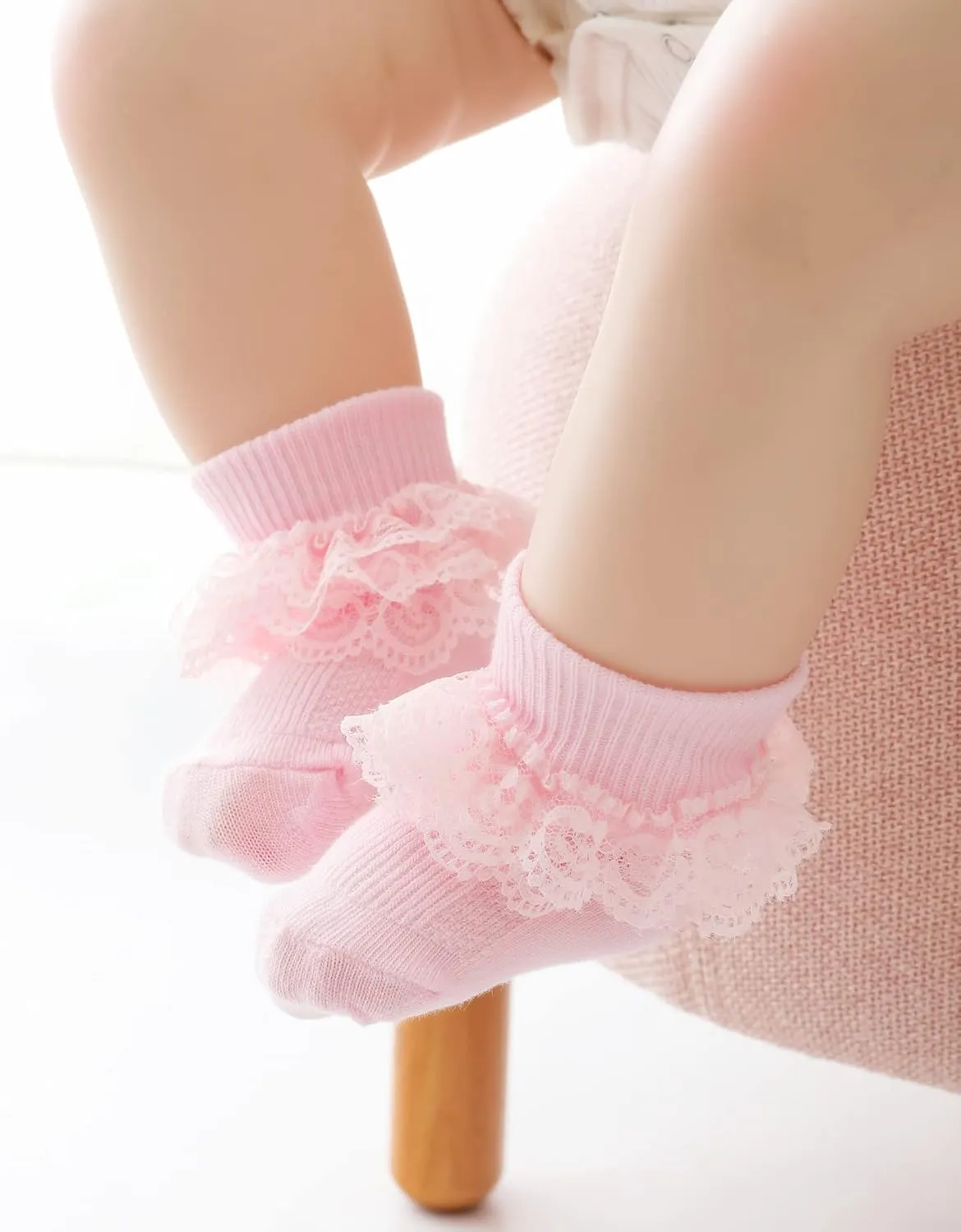 Newborn Baby Girl Lace Socks Ruffle Dressy Eyelet Booties Infant Toddler Mary Jane Shoes Socks 5 Pairs 0-12 Months